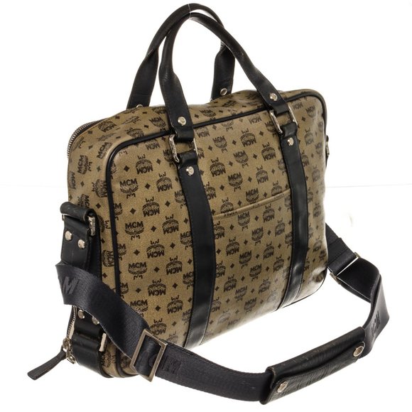 MCM Beige Monogram Visetos Canvas Leather Marble Briefcase Bag - Picture 3 of 9